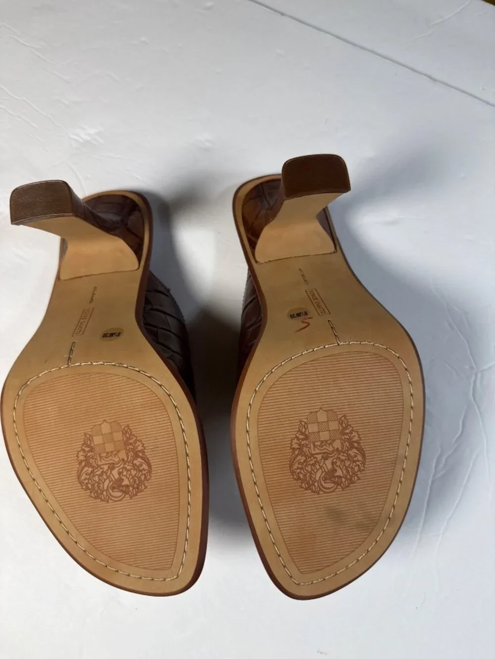 Vince Camuto Mershid Brown Croc-Embossed Leather Open-Toe Heels Size 6M